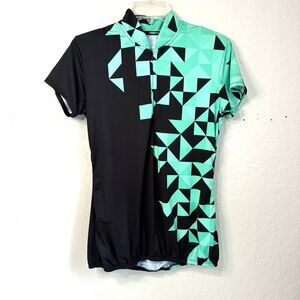 Trayl Cycling Jersey Women’s Medium Green Black Back Pickets Zip Pocket 1/4 Zip